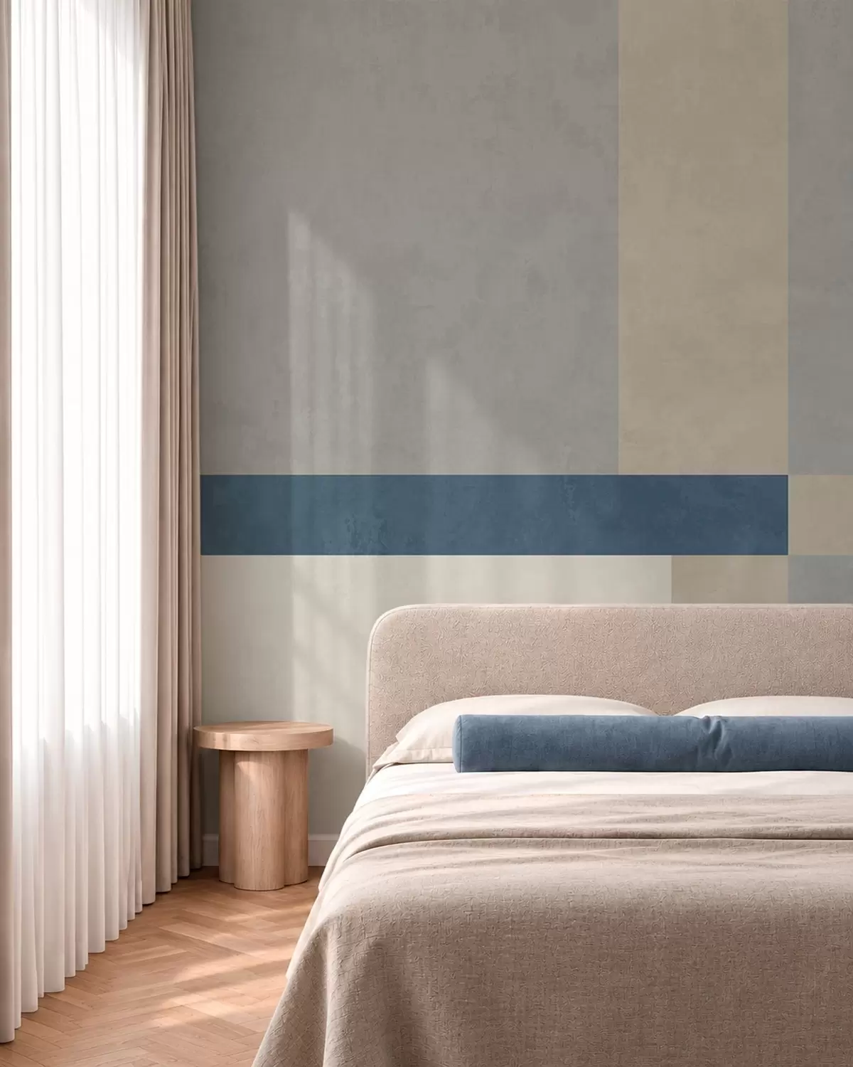 Fototapet Geometriska block i grå och beige nyanser med en blå rand w05891v1