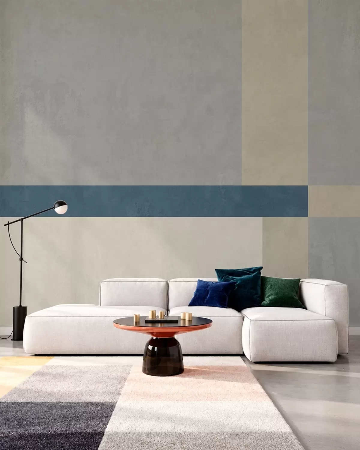 Fototapet Geometriska block i grå och beige nyanser med en blå rand w05891v1