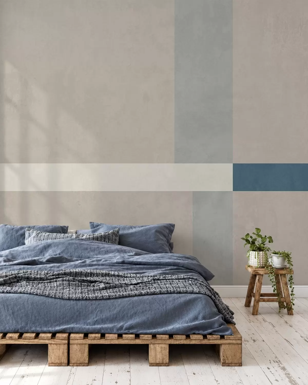 Fototapet Abstrakta beige och grå rektanglar med en blå accent w05891v2