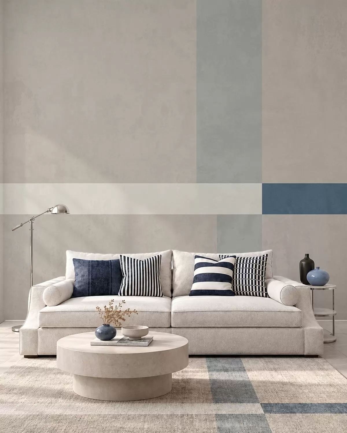 Fototapet Abstrakta beige och grå rektanglar med en blå accent w05891v2
