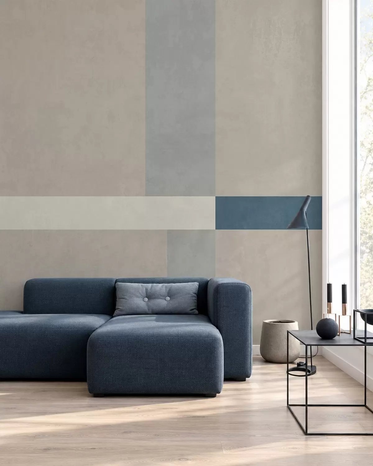 Fototapet Abstrakta beige och grå rektanglar med en blå accent w05891v2