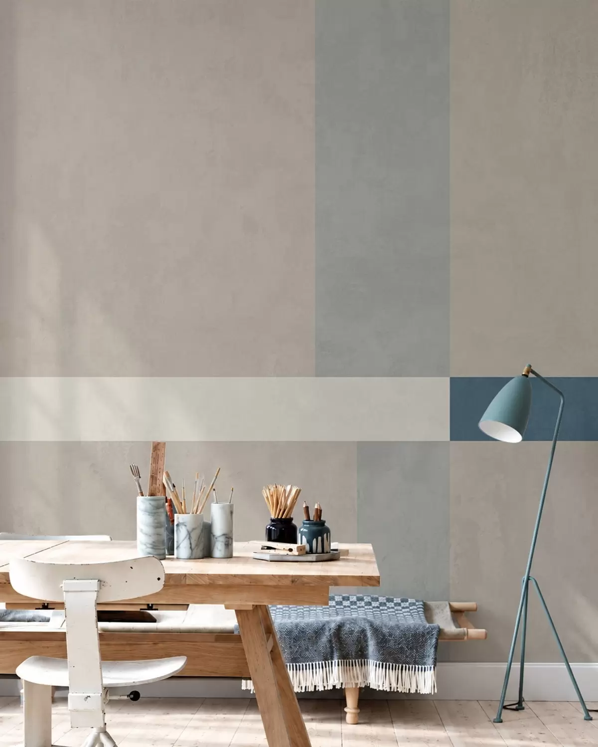 Fototapet Abstrakta beige och grå rektanglar med en blå accent w05891v2