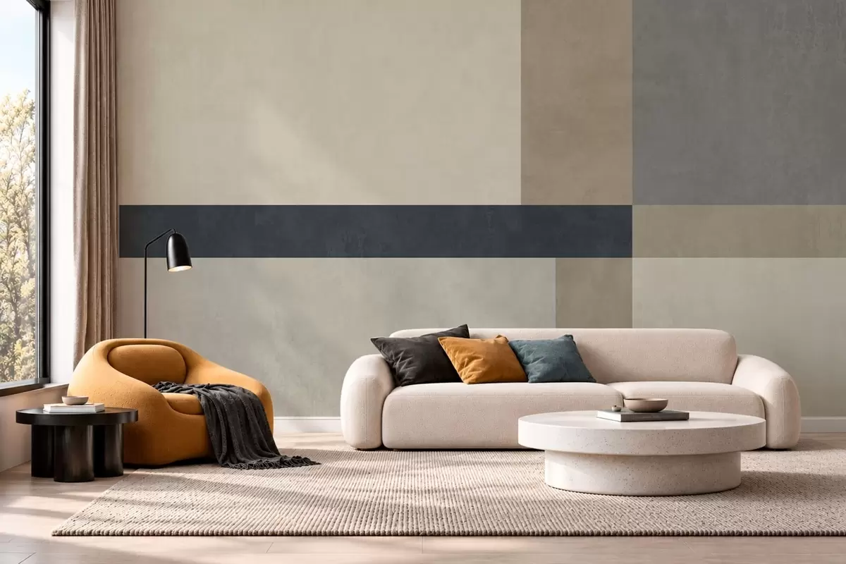 Fototapet Geometrisk komposition av beige och grå block med en mörk rand w05891v3