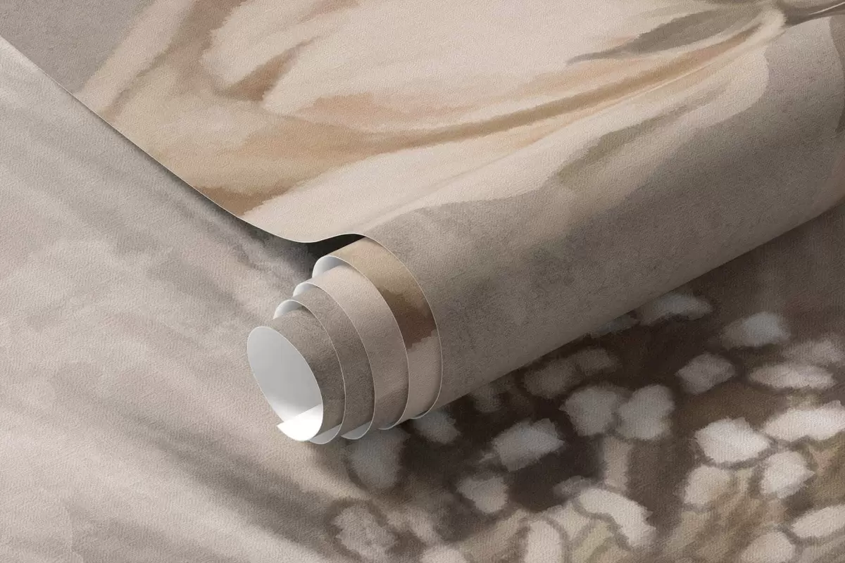 Fototapet Stora krämfärgade och beige blommor med blad w05958