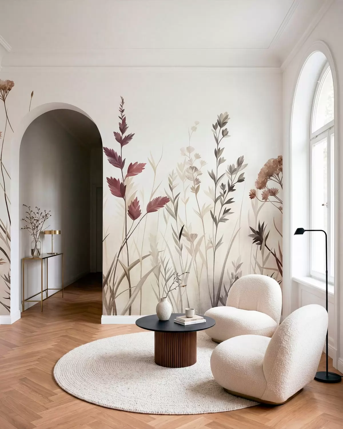 Fototapet Höga vilda gräs och vildblommor i dämpade jordfärger, minimalistisk estetik w10084
