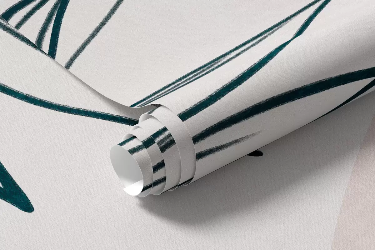 Fototapet Minimalistiska konturteckningar av tropiska blad och lövverk, cirkulära former i pastellfärger w10111