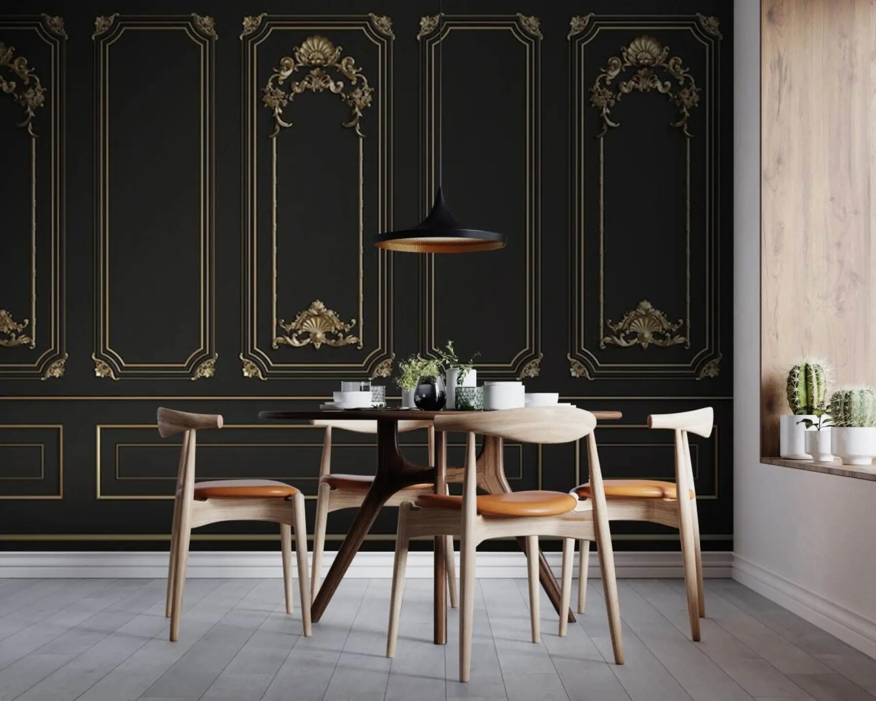 Fototapet Klassisk fransk Buzeri-vägg i svart u72623