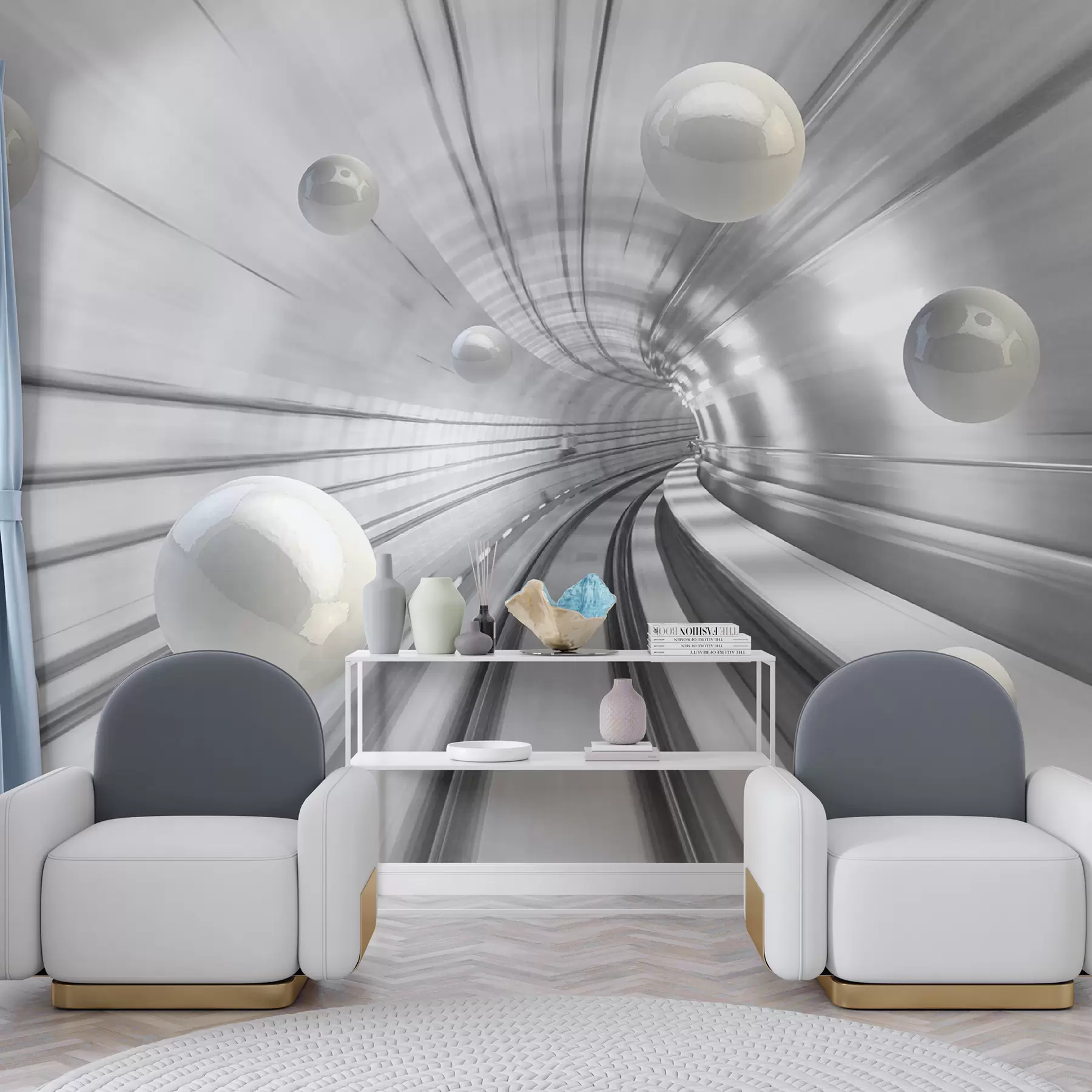 Fototapet Tunnel med blanka sfärer u17532