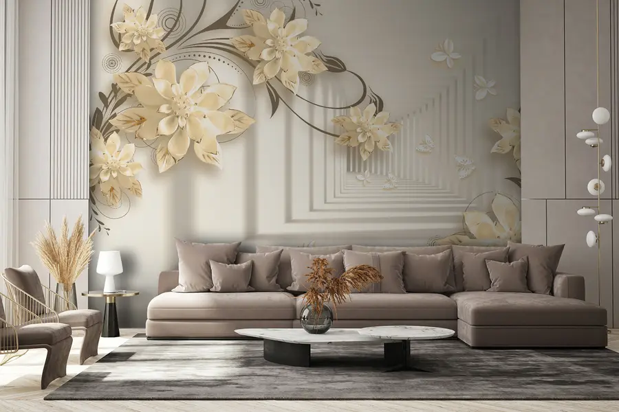 Fototapet Växt, vit och gul, tunnel i pastellfärger u21861v2