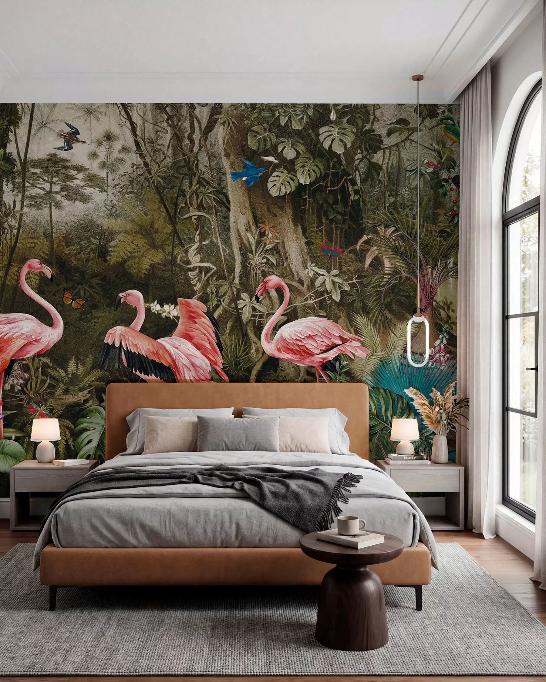 Fototapet Tropiska fåglar och flamingos i djungeln u73568