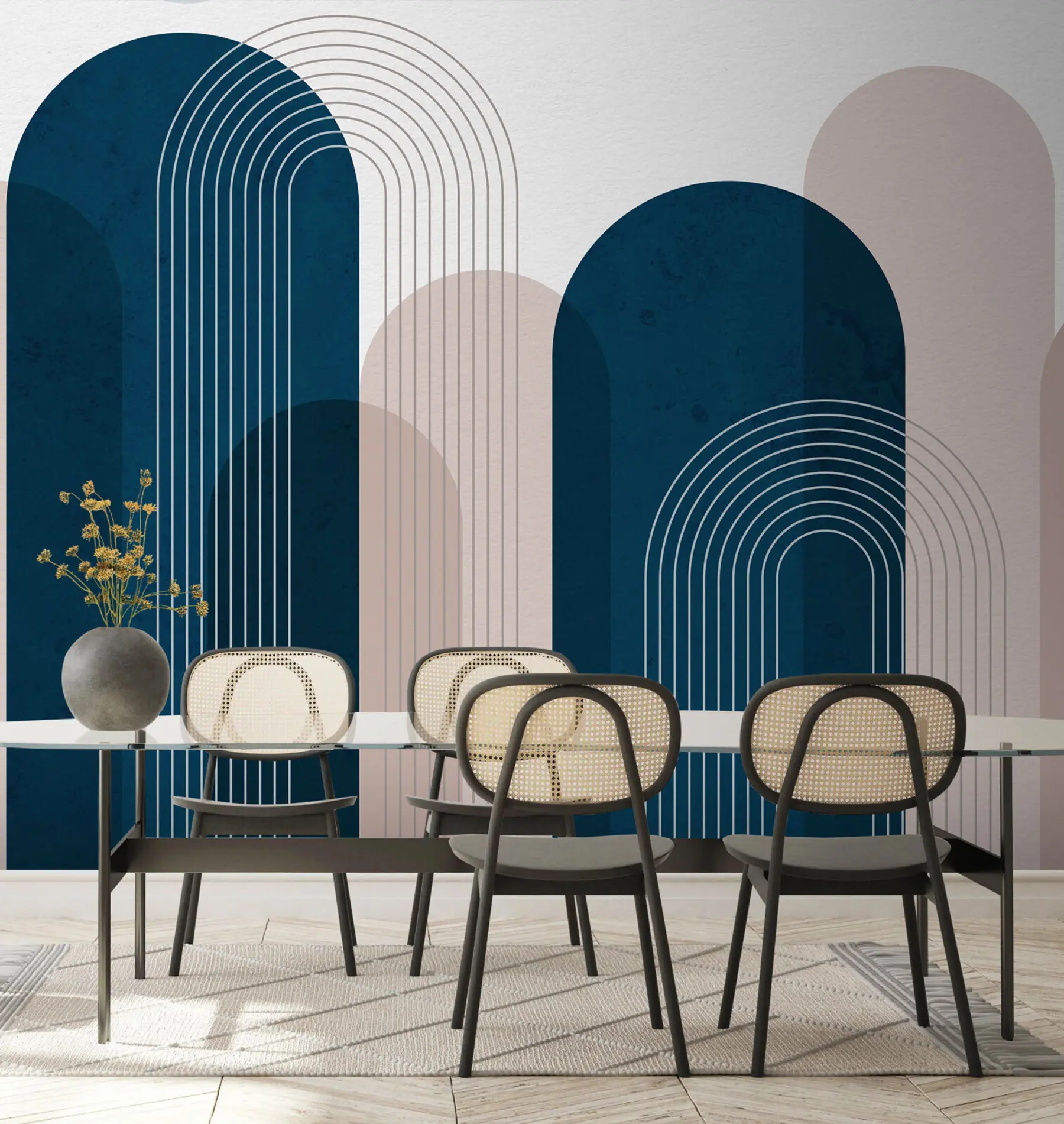 Fototapet Abstrakta blå och beige bågar u73098