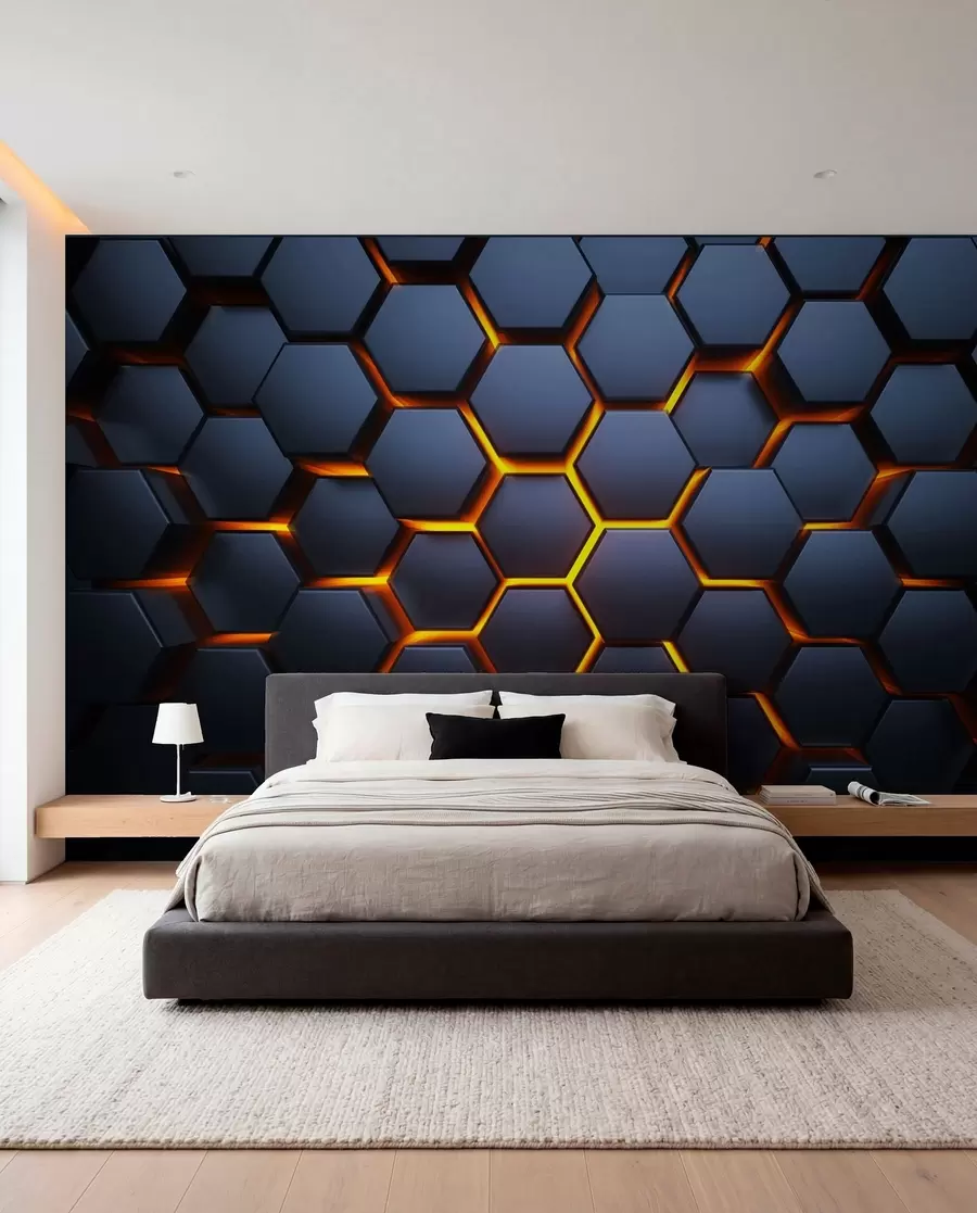 Fototapet Lätt glöd under hexagonerna u93570