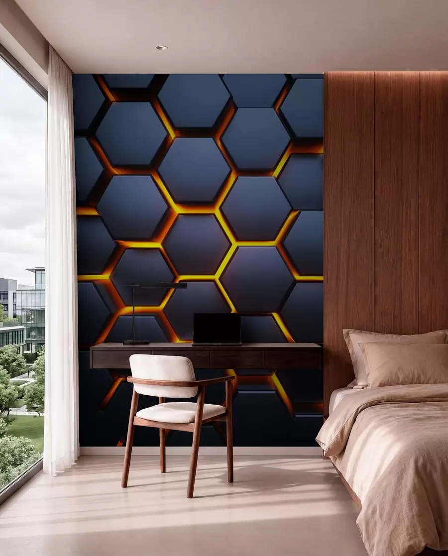 Fototapet Lätt glöd under hexagonerna u93570