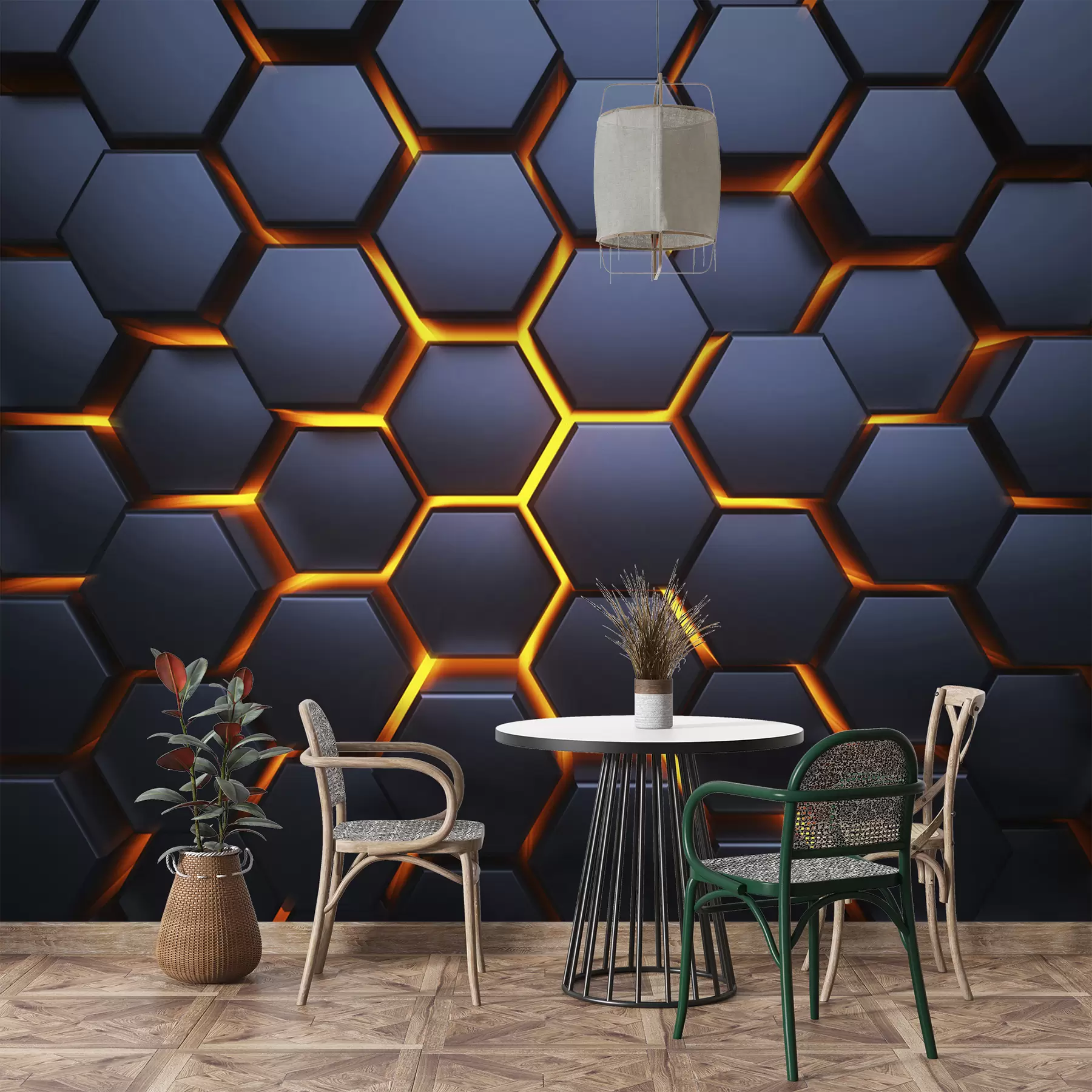 Fototapet Lätt glöd under hexagonerna u93570