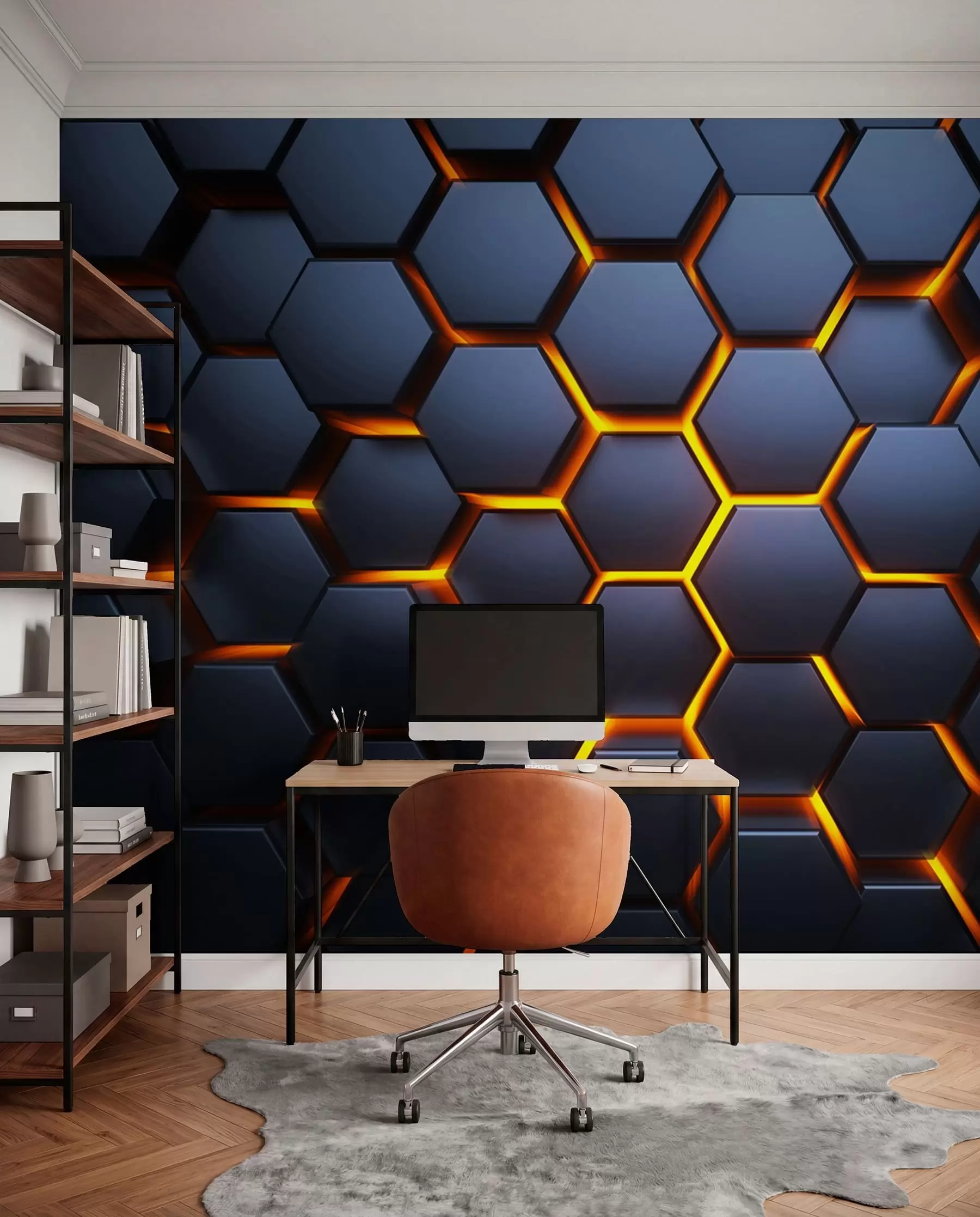 Fototapet Lätt glöd under hexagonerna u93570