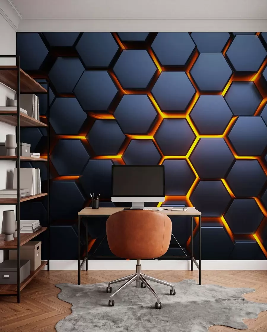 Fototapet Lätt glöd under hexagonerna u93570