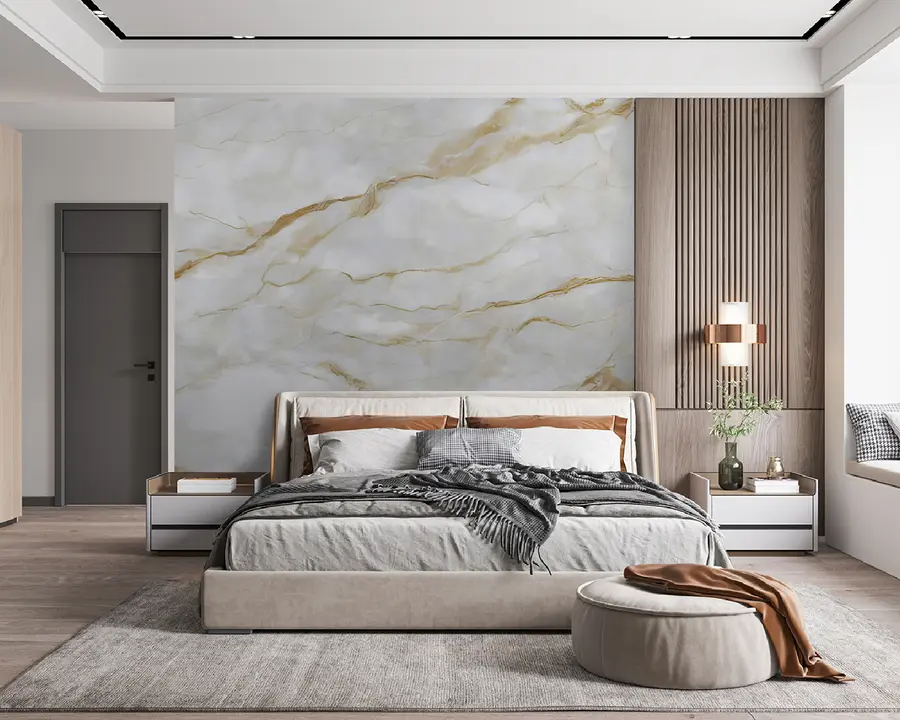 Fototapet Vit marmor med beige linjer u93433