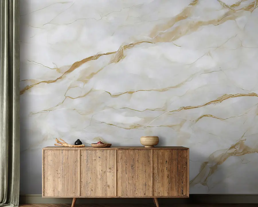 Fototapet Vit marmor med beige linjer u93433