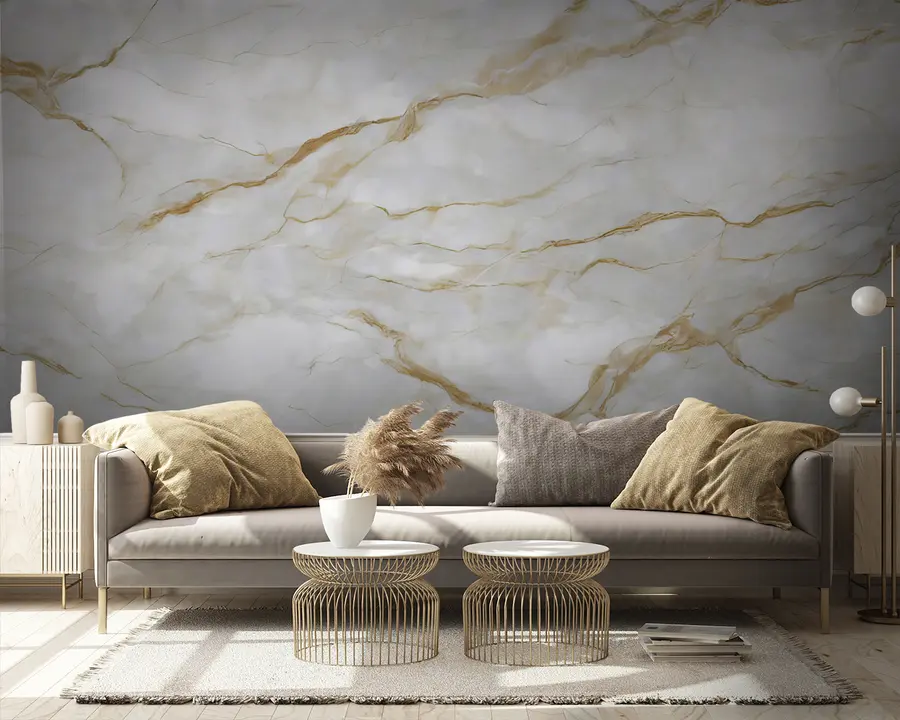 Fototapet Vit marmor med beige linjer u93433