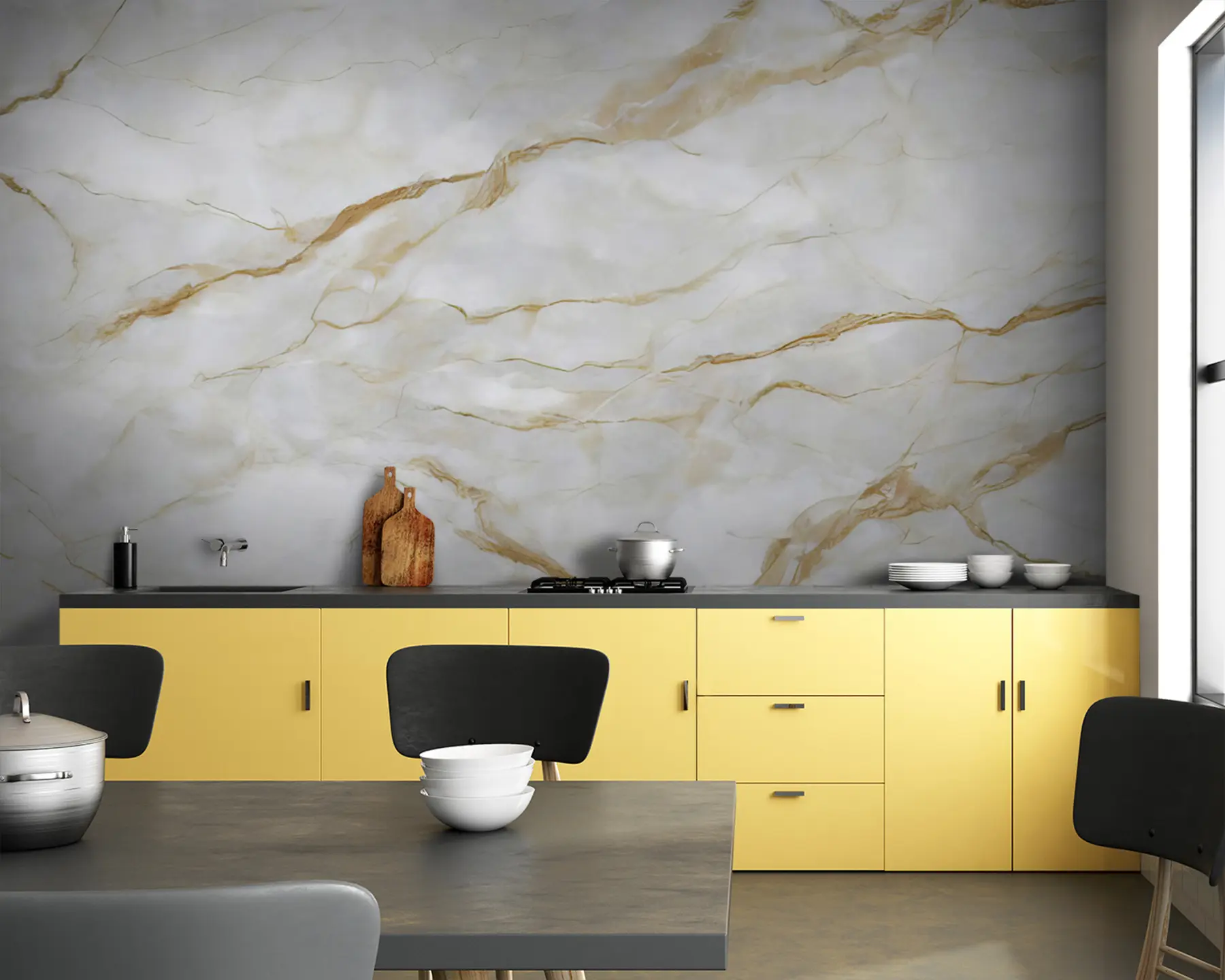 Fototapet Vit marmor med beige linjer u93433