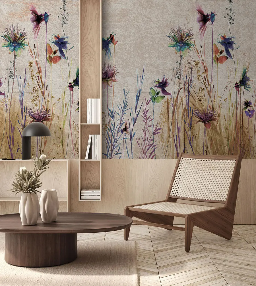 Fototapet Ovanliga höga blommor på en beige bakgrund u93672
