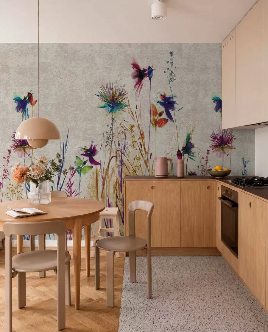 Fototapet Ovanliga höga blommor på en beige bakgrund u93672