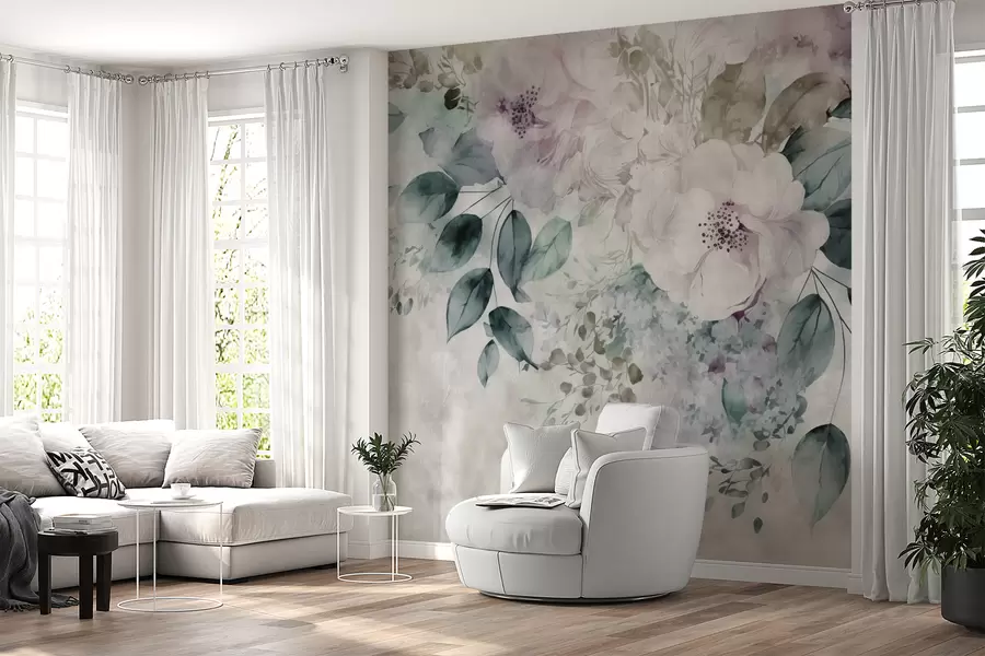 Fototapet Delikat akvarellblommor u93940