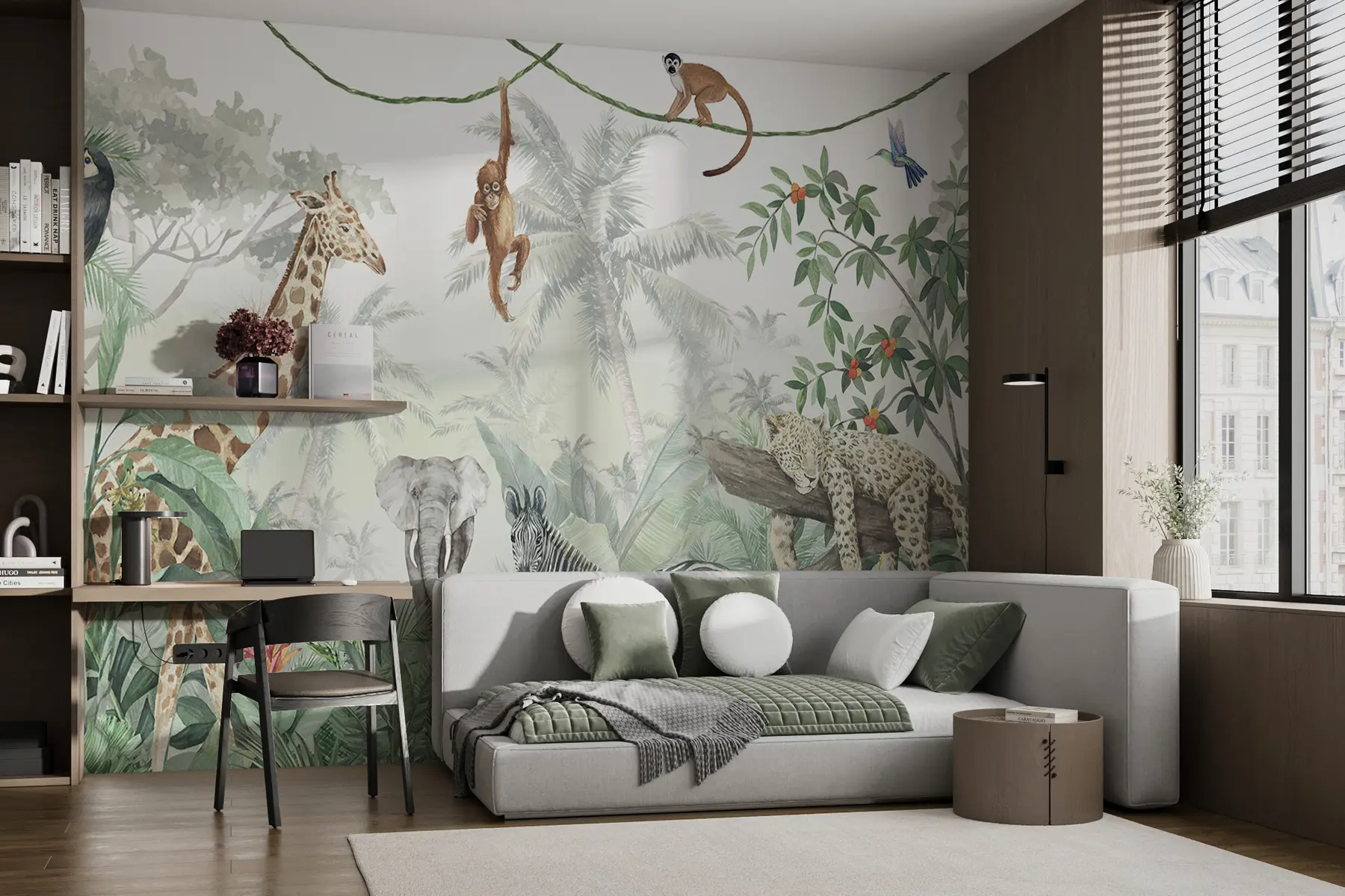 Fototapet Panorama över djungeln med djur u74709