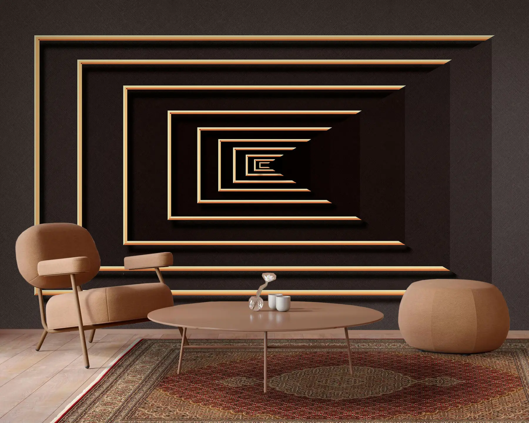 Fototapet Optisk illusion, brun bakgrund och ramar u74804