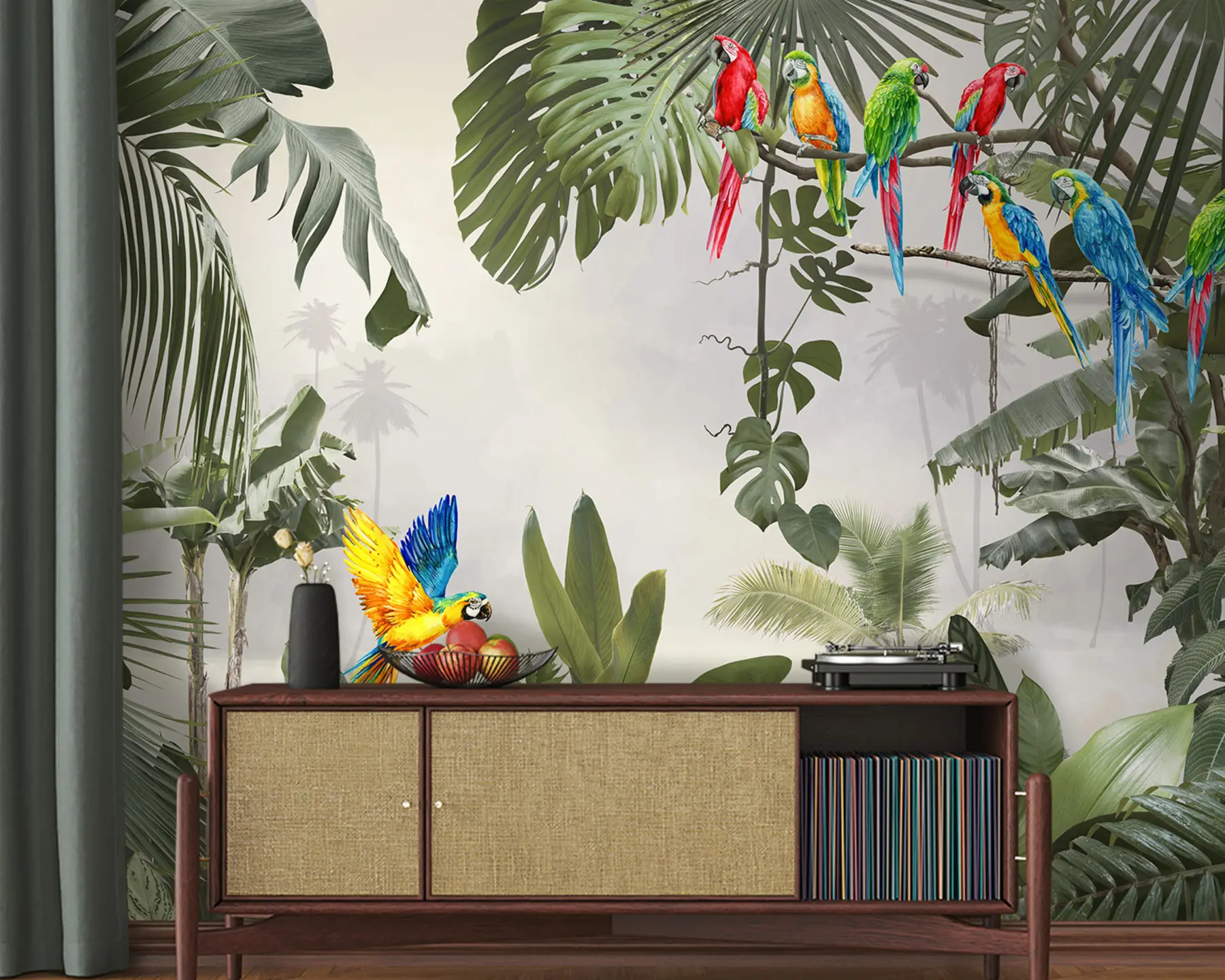 Fototapet Papegojor på grenar i den tropiska skogen u94072