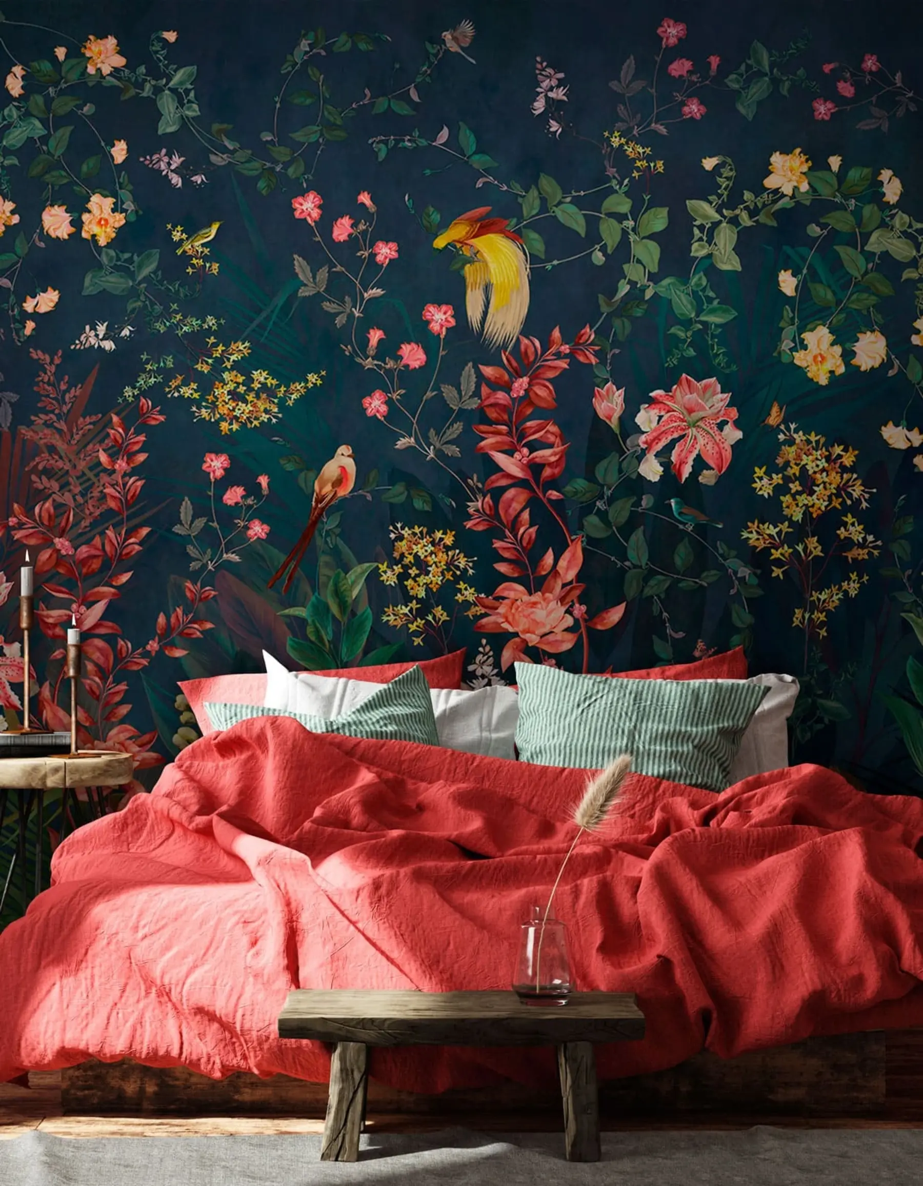 Fototapet Ljusa grenar och fåglar i chinoiserie stil u74744