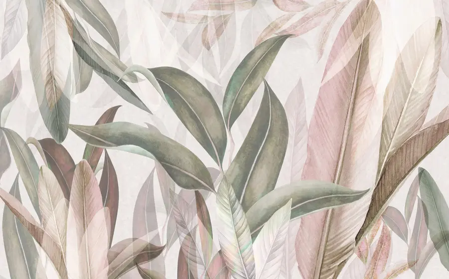 Fototapet Gröna och rosa palmblad u94302