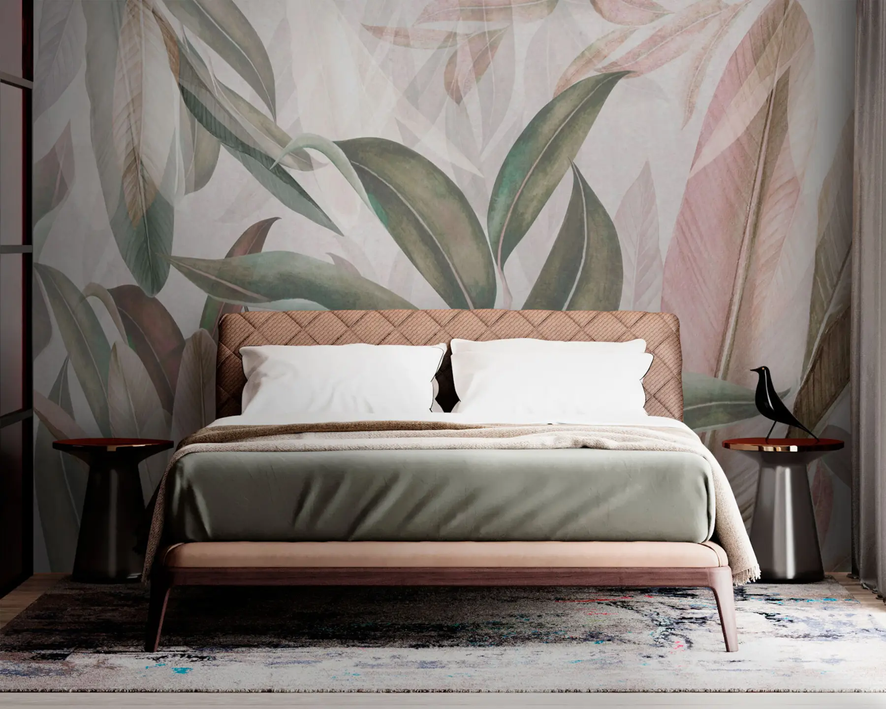 Fototapet Gröna och rosa palmblad u94302