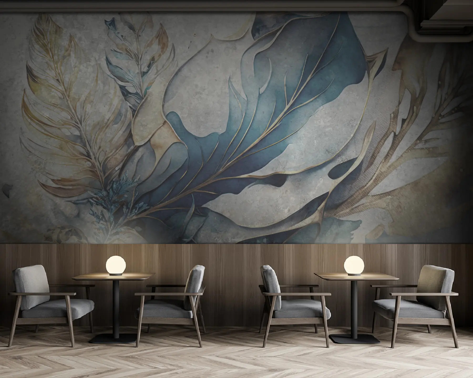 Fototapet Stora akvarellblommor på en betongvägg u93998