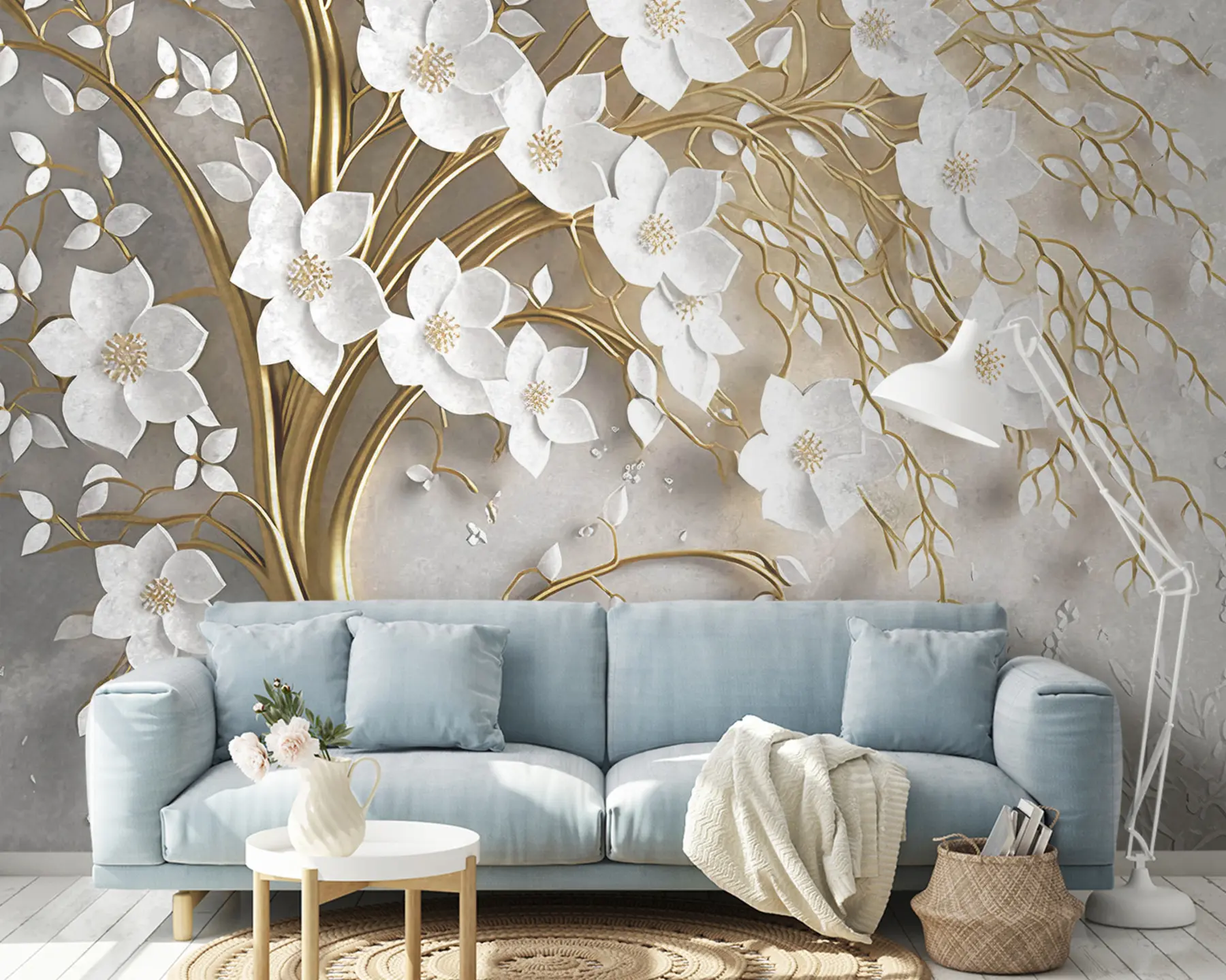 Fototapet Träd med vita blommor u94015