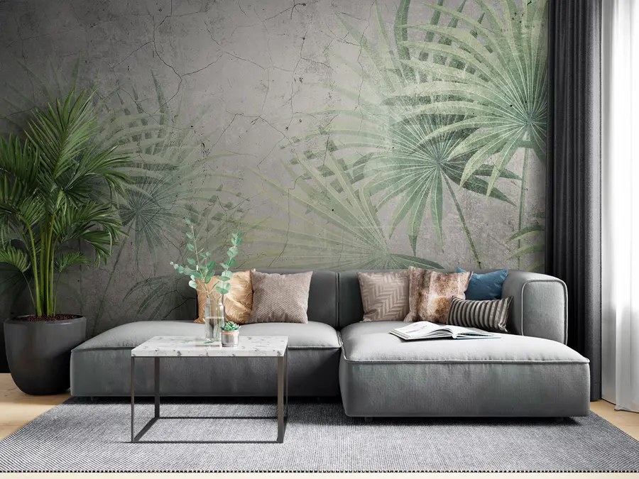 Fototapet Gröna palmblad med grunge textur u94284