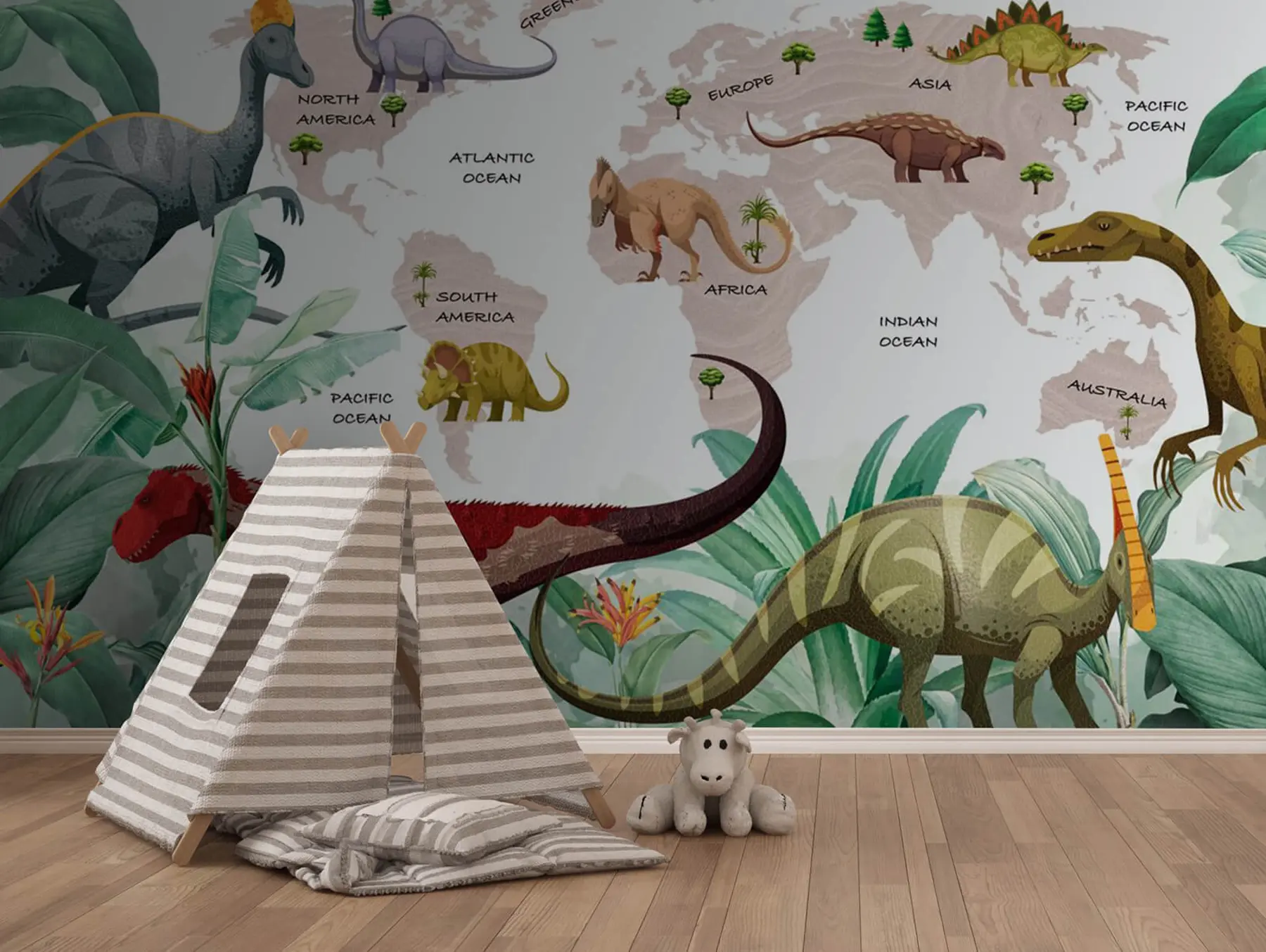 Fototapet Karta över världens dinosaurier u71068v4