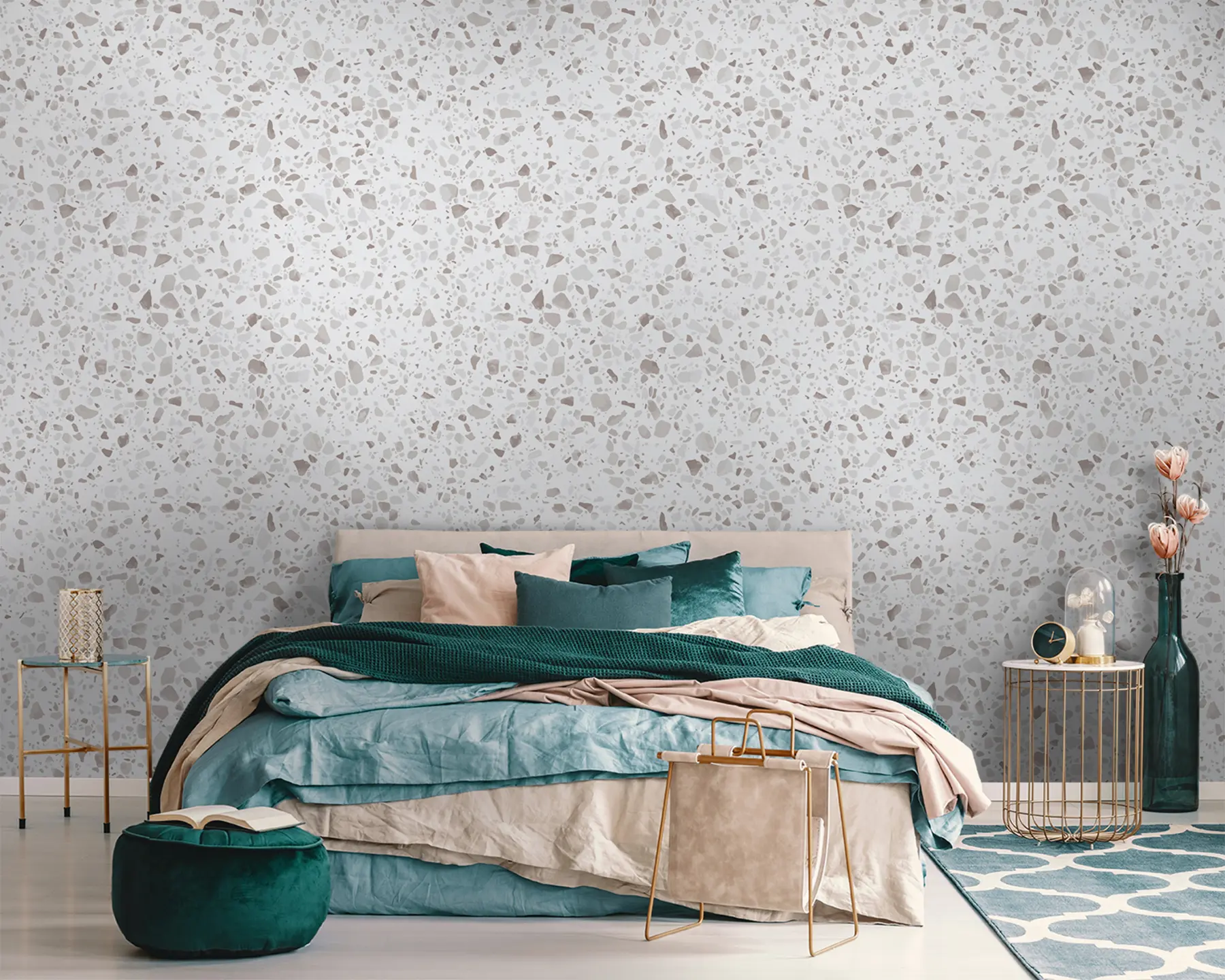 Fototapet Terrazzoplattor, mosaik med naturstenar, granit, marmor, kvarts, betong u94304