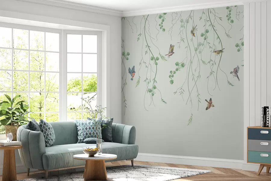 Fototapet Grenar med fåglar, Chinoiserie u94493
