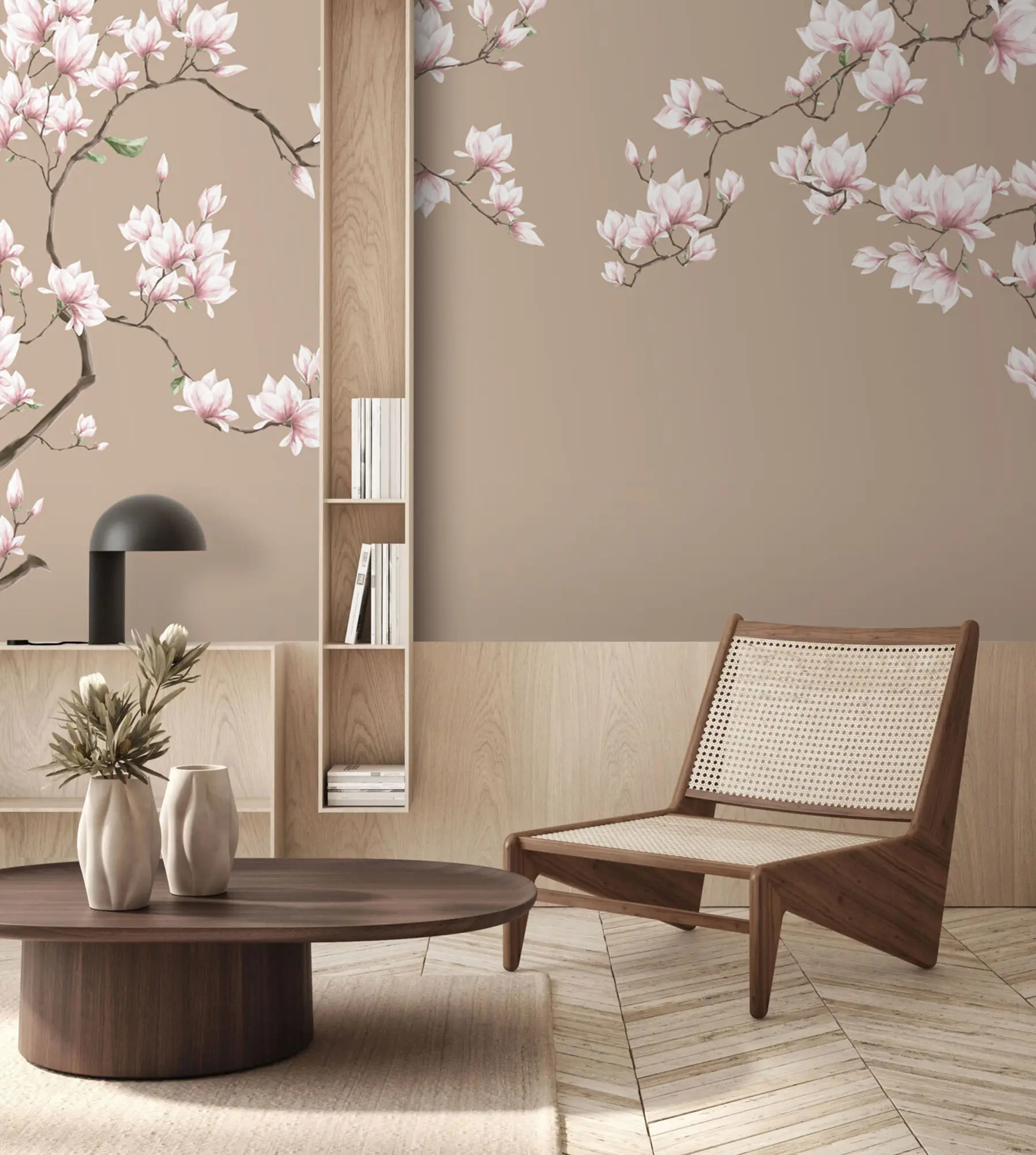 Fototapet Blommande grenar av rosa magnolia u94363