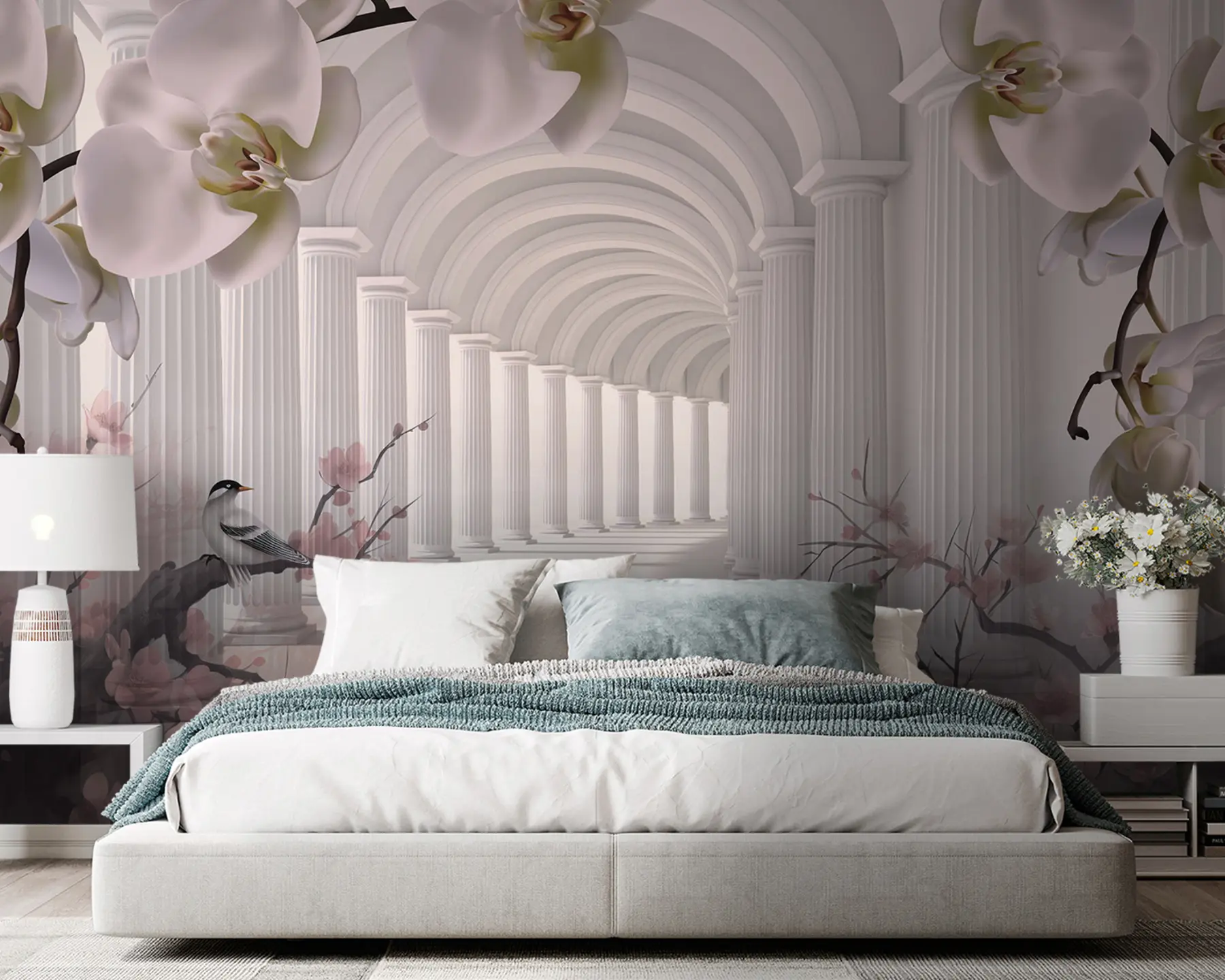 Fototapet Vacker tunnel med fåglar och orkidéer u94513
