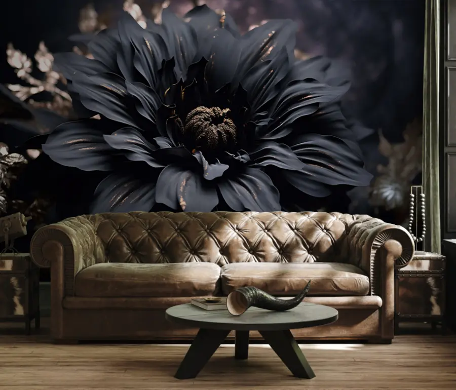 Fototapet Svart blomma med damm u95247