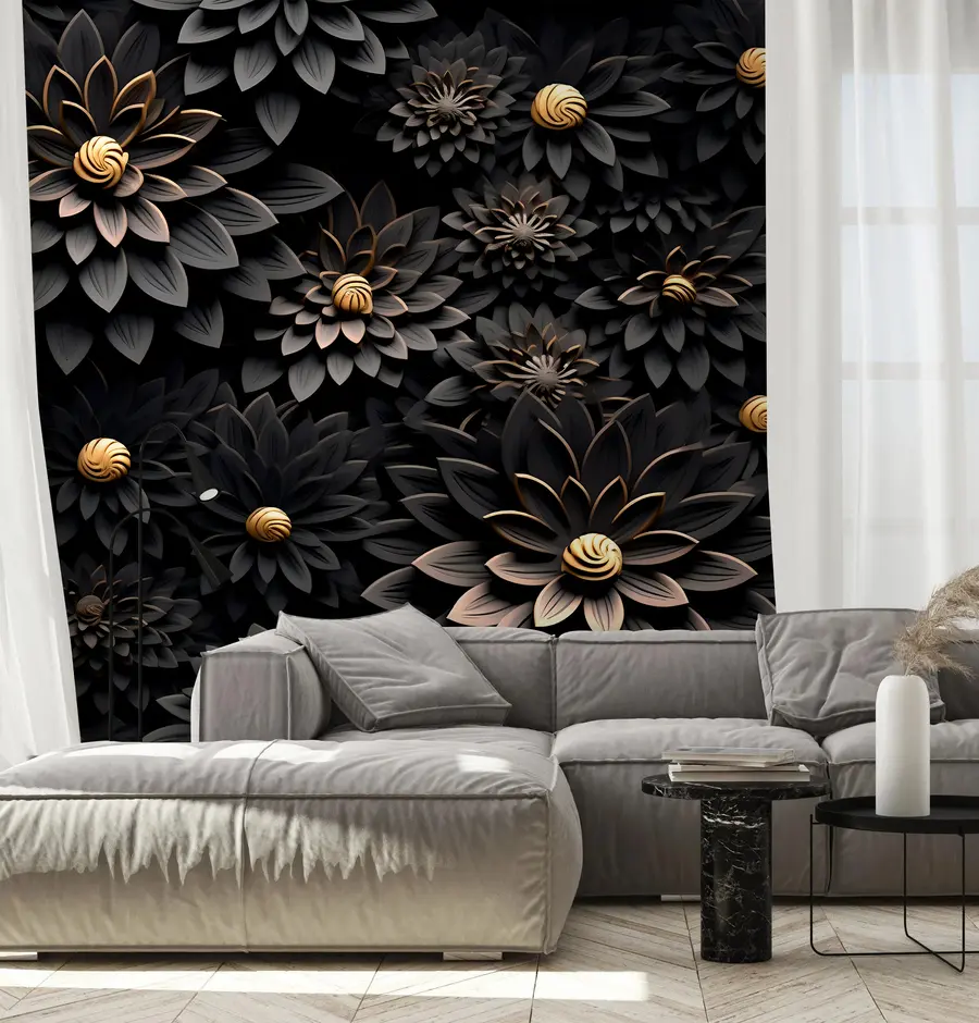 Fototapet Svarta blommor med 3D-effekt u95249