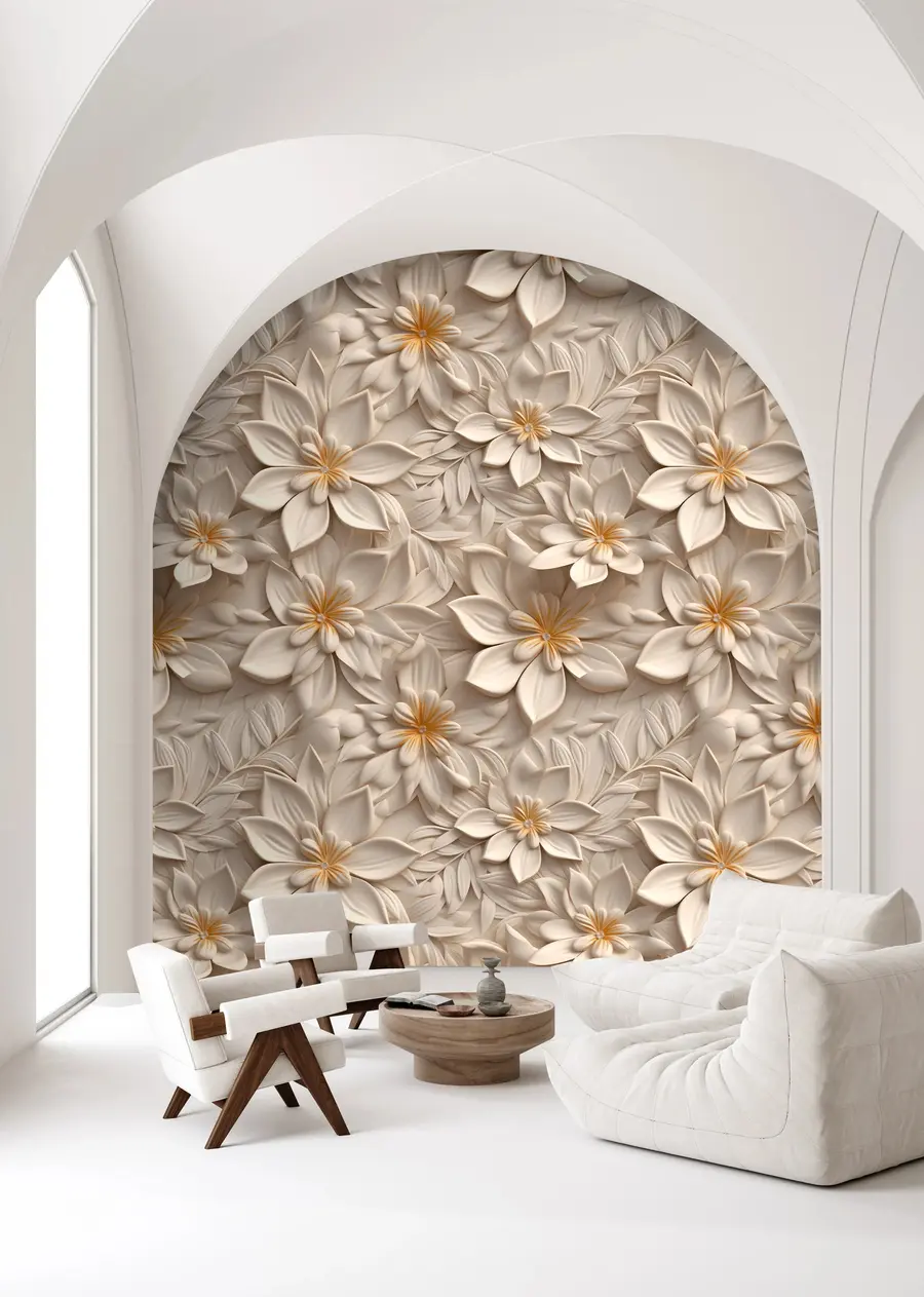 Fototapet Spridning av vita blommor med en 3D-effekt u95251