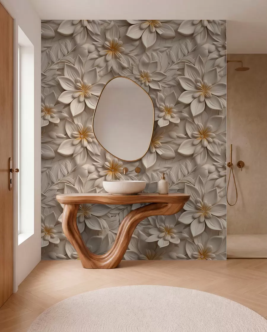 Fototapet Spridning av vita blommor med en 3D-effekt u95251