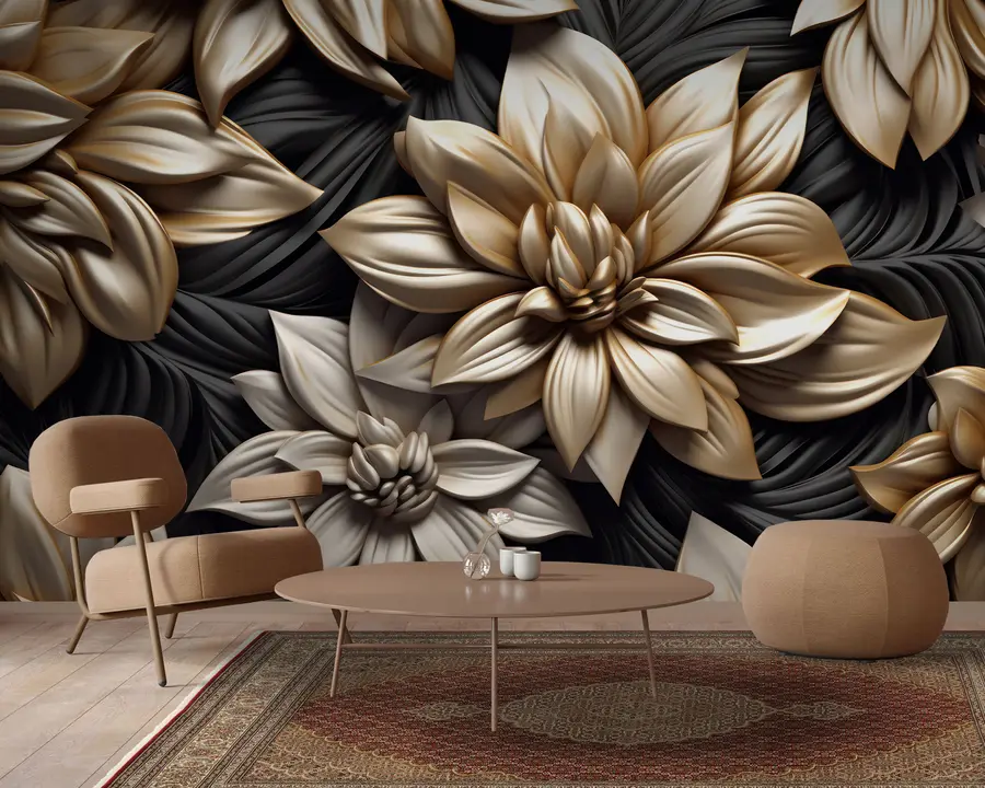 Fototapet Svarta blommor med 3D-effekt u95252