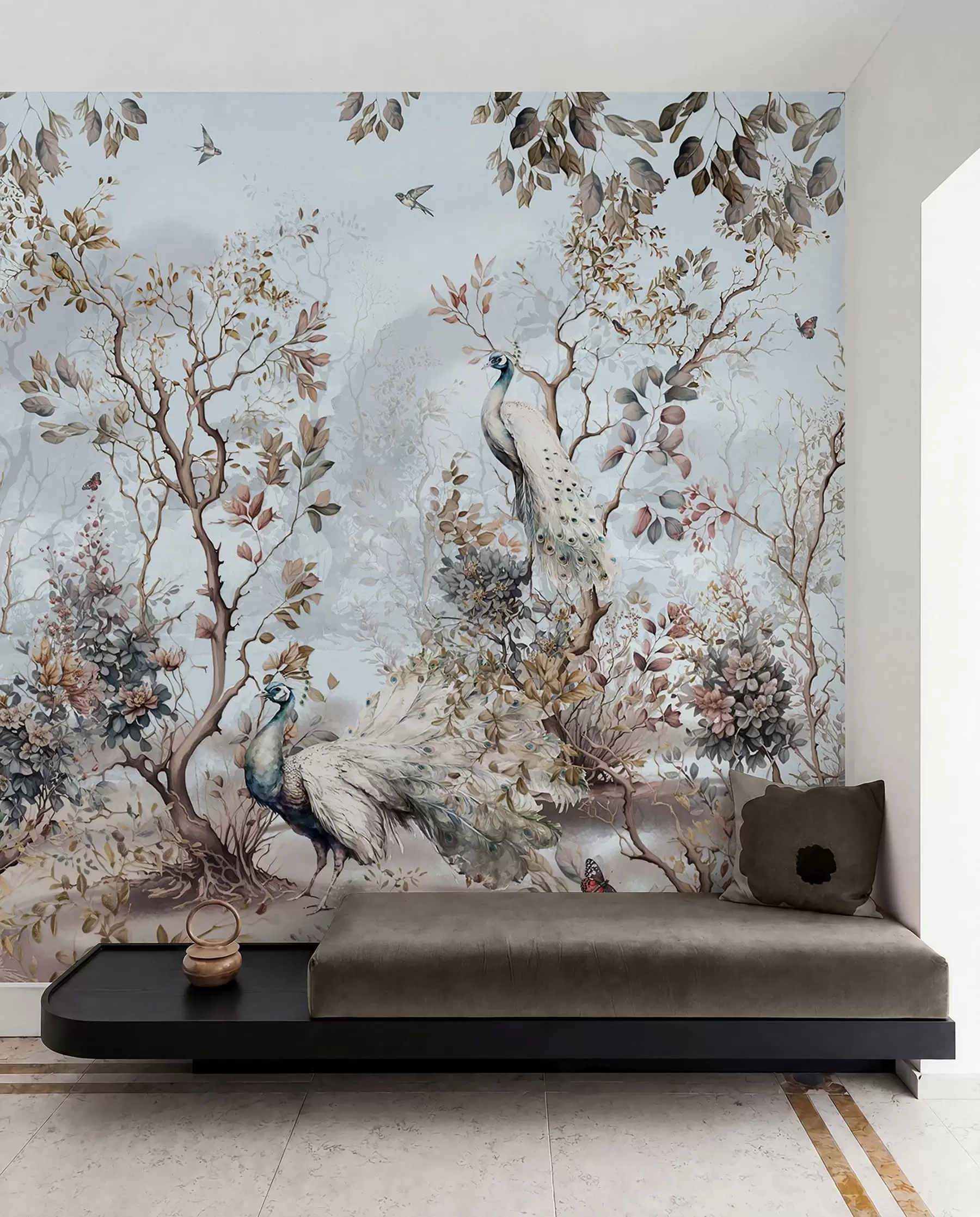 Fototapet Chinoiserie kinesisk stil växter och påfåglar u94849