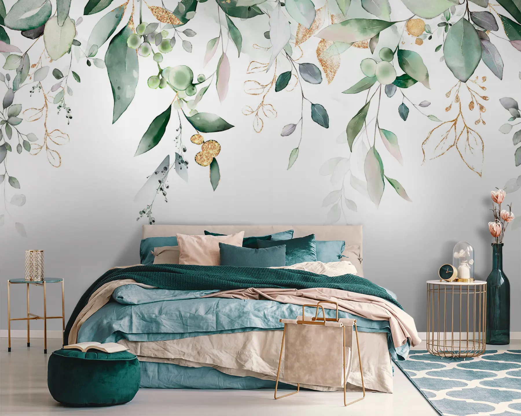 Fototapet Hängande eukalyptusblad på en vit bakgrund u95506