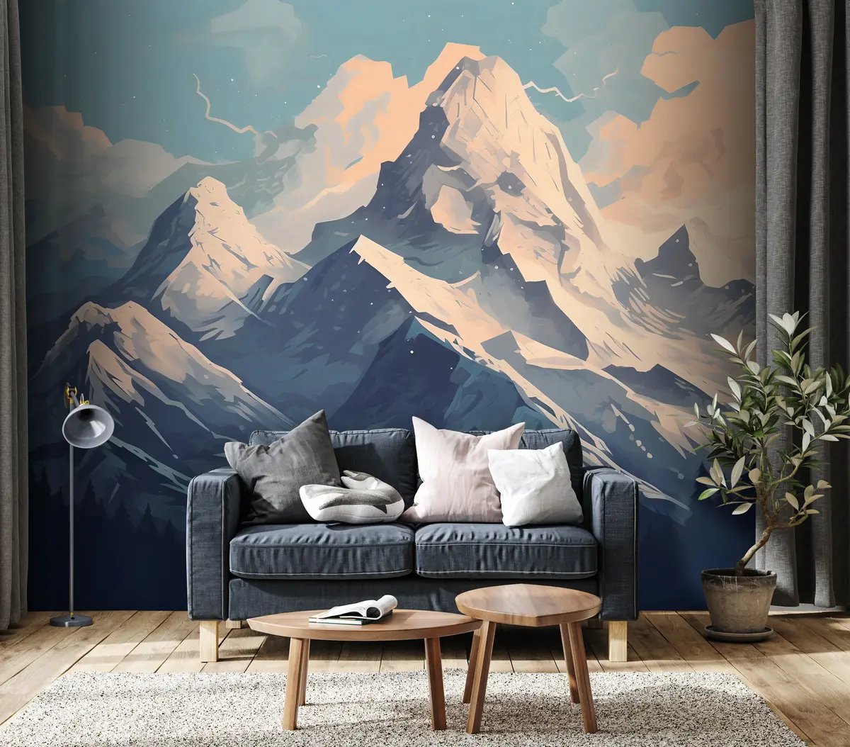 Fototapet snötäckt bergstopp u95995