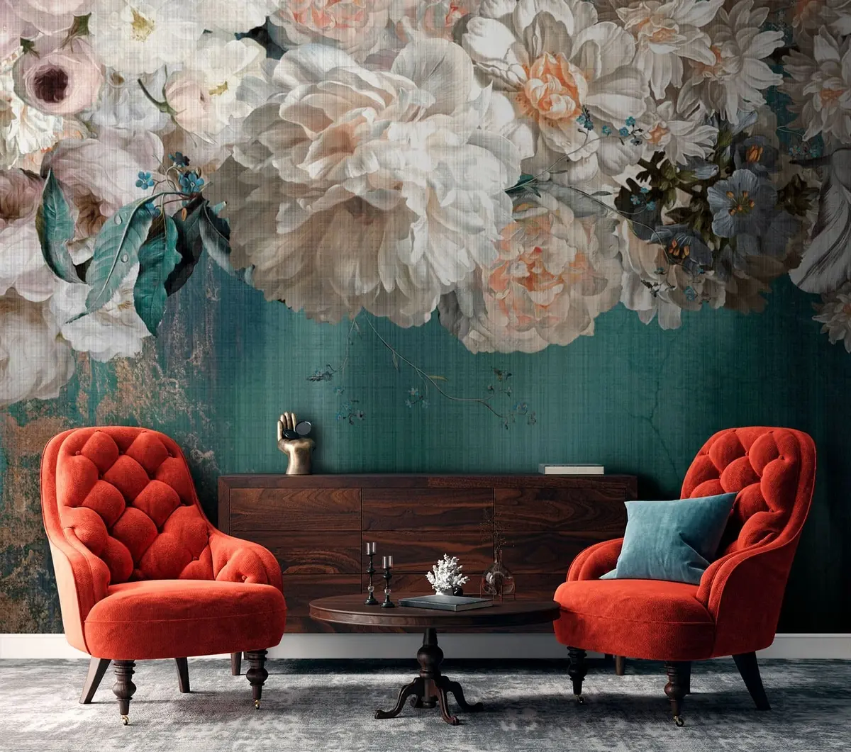 Fototapet Stor frodig bukett av blommor med grunge textur u95430